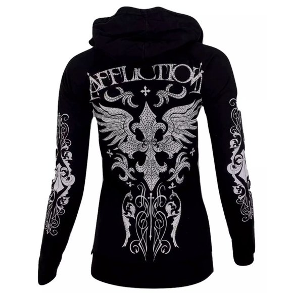 Affliction Sweaters - Affliction Women's Hoodie Sweat Shirt MARIA CROSS